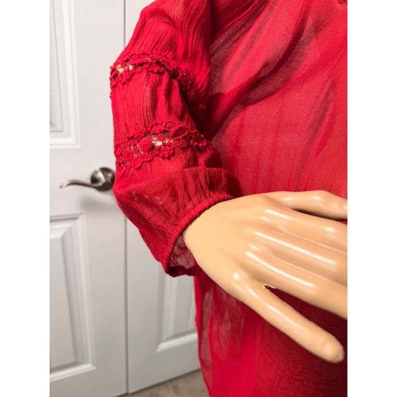 Women's Grand & Greene Red Crochet Lace V-Neck Tunic Top Plus Size 1X Boho Gypsy - Picture 5 of 14